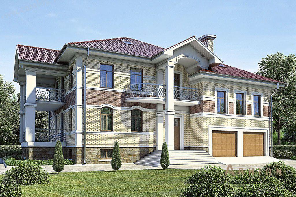 1. Проект двухэтажного дома в современном классическом стиле с многоскатной кровлей, 35-82, площадью - 665 кв c цокольным этажом, мансардой, балконом