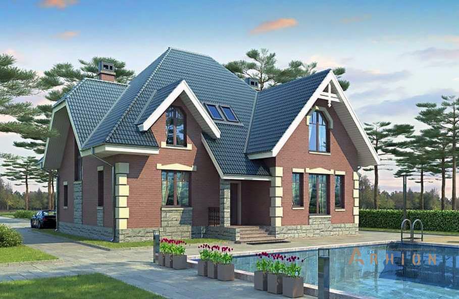 1. Проект одноэтажного дома в европейском стиле с плоской кровлей , 36-01, площадью - 194 кв c мансардой, сауной