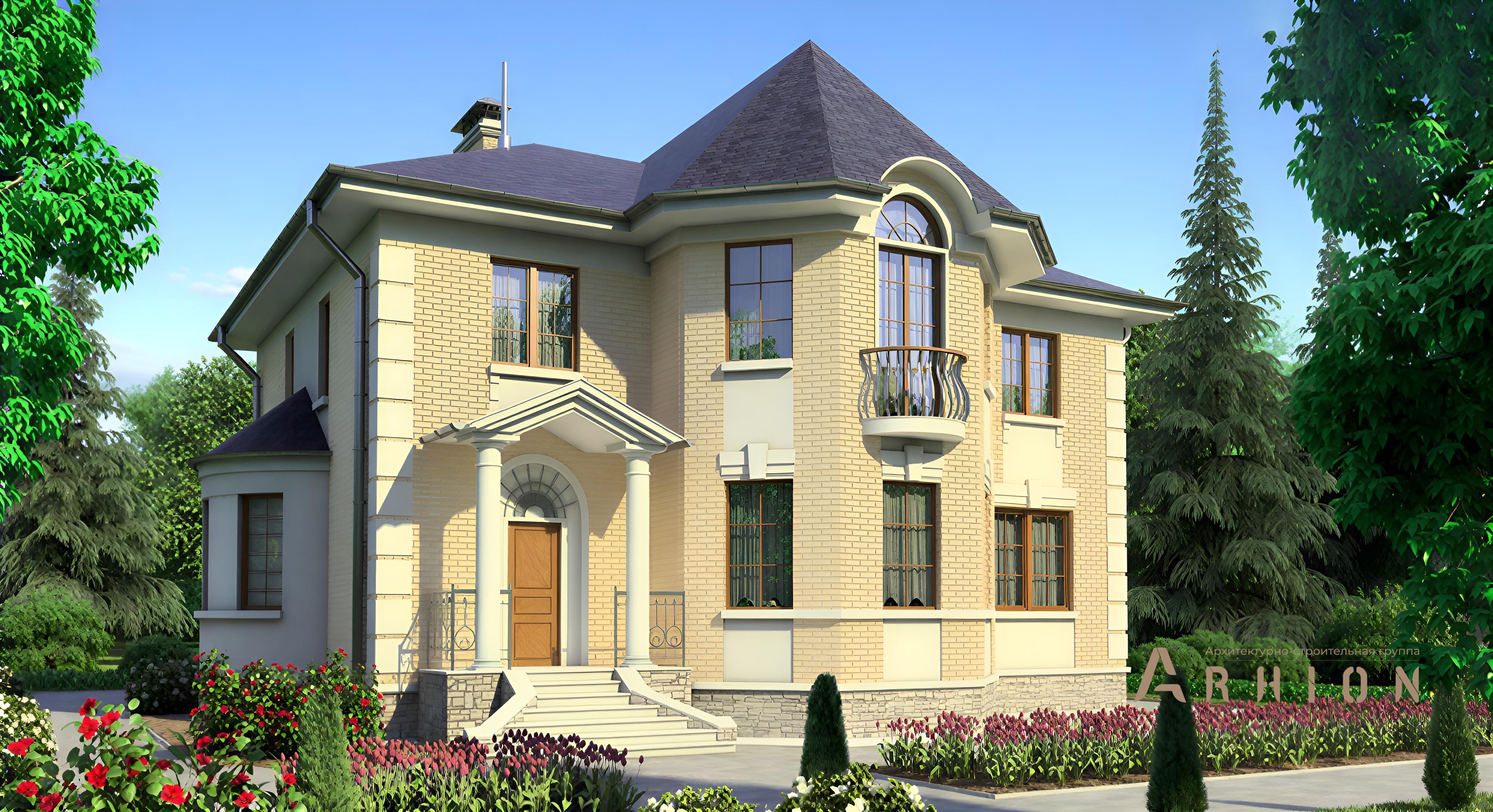 1. Проект двухэтажного дома в классическом стиле с многоскатной кровлей, 36-03, площадью - 302 кв c терассой, балконом, эркером, вторым светом