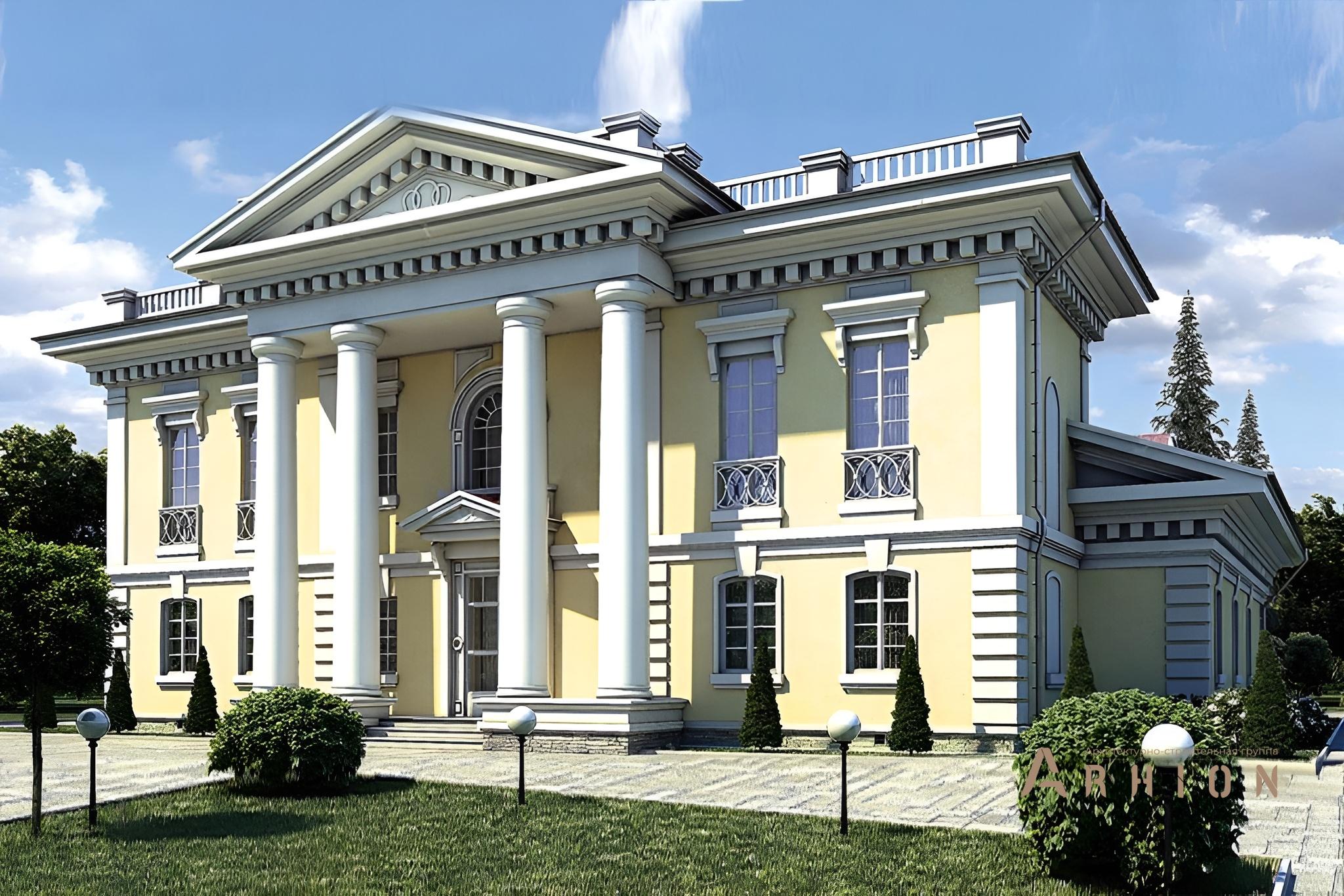 1. Проект двухэтажного дома в классическом стиле с четырехскатной, 36-14, площадью - 488 кв c терассой, эркером, вторым светом