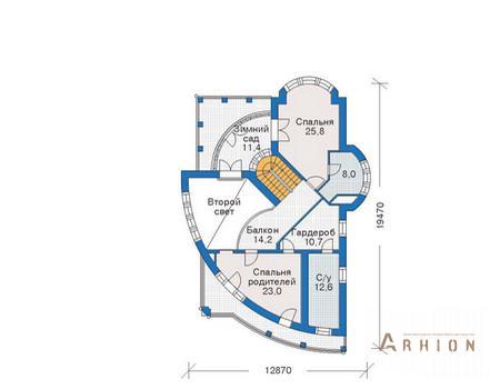 3. Проект трехэтажного дома в современном стиле с многоскатной кровлей, 36-16, площадью - 488 кв c цокольным этажом, мансардой, сауной, терассой, балконом, бассейном, эркером, вторым светом