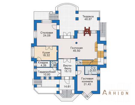 2. Проект одноэтажного дома в стиле шале с двускатной кровлей, 36-22, площадью - 532 кв c цокольным этажом, мансардой, сауной, терассой, балконом, эркером, вторым светом