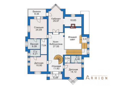 3. Проект одноэтажного дома в стиле шале с двускатной кровлей, 36-22, площадью - 532 кв c цокольным этажом, мансардой, сауной, терассой, балконом, эркером, вторым светом