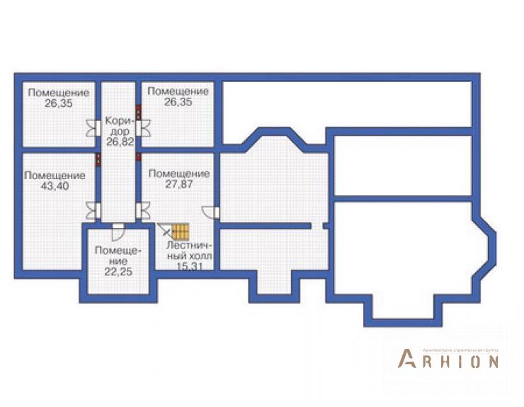 2. Проект одноэтажного дома в современном классическом стиле с многоскатной кровлей, 36-32, площадью - 636 кв c цокольным этажом, терассой, эркером