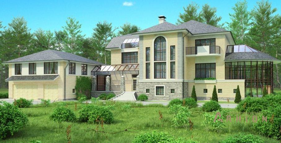 2. Проект двухэтажного дома в современном классическом стиле с многоскатной кровлей, 36-51, площадью - 837 кв c цокольным этажом, мансардой, сауной, эркером, вторым светом