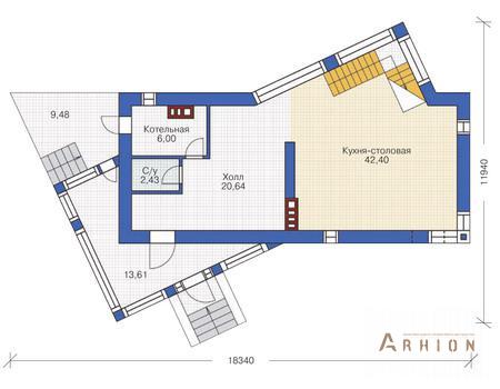1. Проект двухэтажного дома в стиле хай-тек с плоской кровлей , 36-54, площадью - 351 кв c терассой
