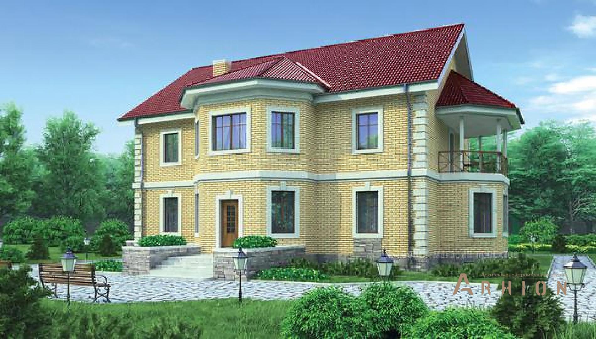 1. Проект двухэтажного дома в европейском стиле с двускатной кровлей, 36-56, площадью - 229 кв c балконом, эркером