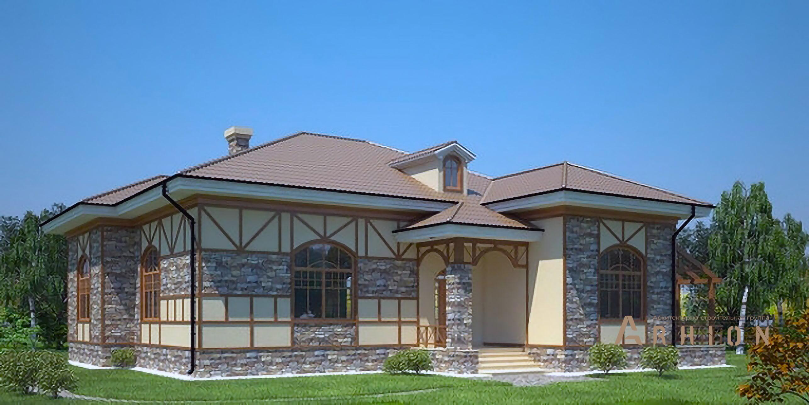 1. Проект одноэтажного дома в европейском стиле с плоской кровлей , 36-73, площадью - 154 кв c терассой