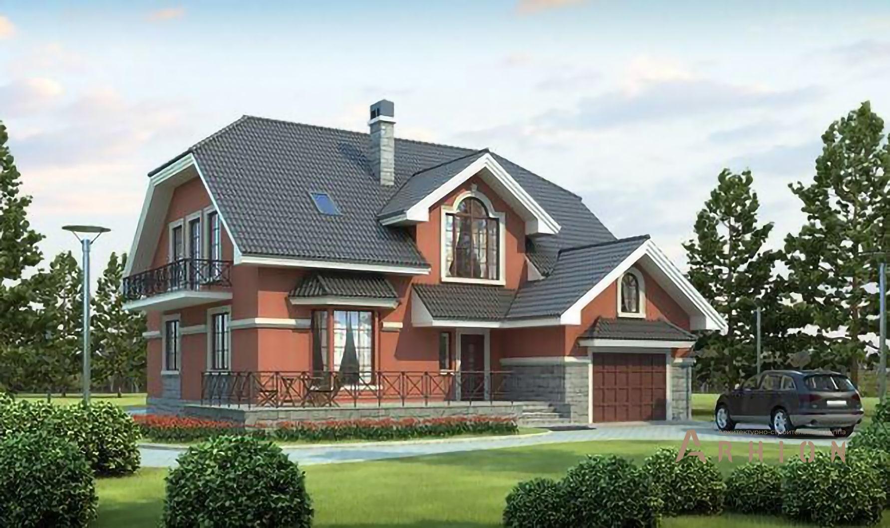 1. Проект одноэтажного дома в европейском стиле с многоскатной кровлей, 36-88, площадью - 205 кв c мансардой, терассой, балконом, гаражом