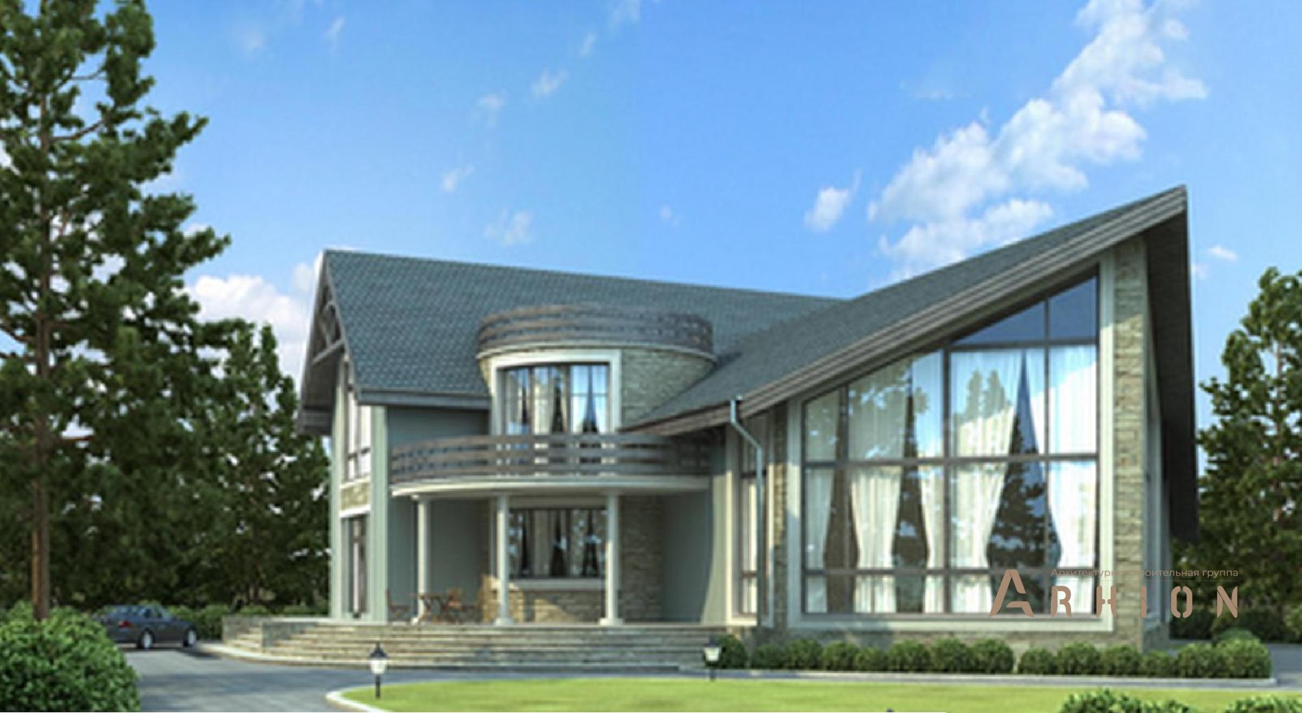 1. Проект одноэтажного дома в современном стиле с многоскатной кровлей, 36-89, площадью - 372 кв c мансардой, сауной, терассой, эркером, вторым светом