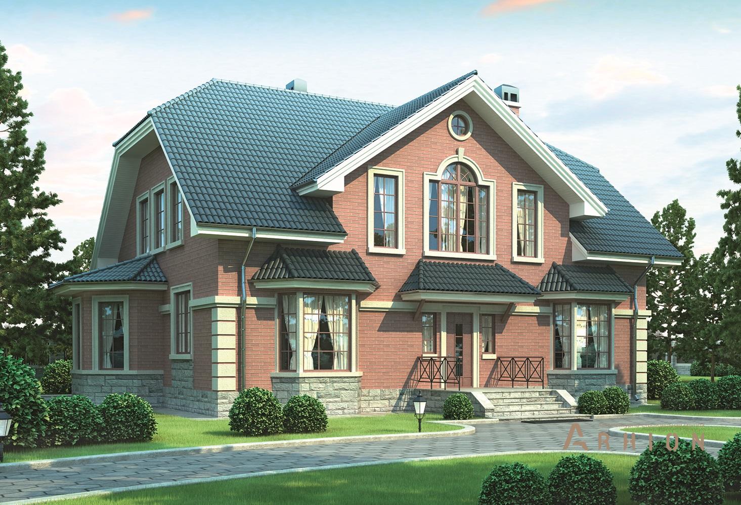 2. Проект одноэтажного дома в европейском стиле с многоскатной кровлей, 36-90, площадью - 222 кв c мансардой, терассой, эркером