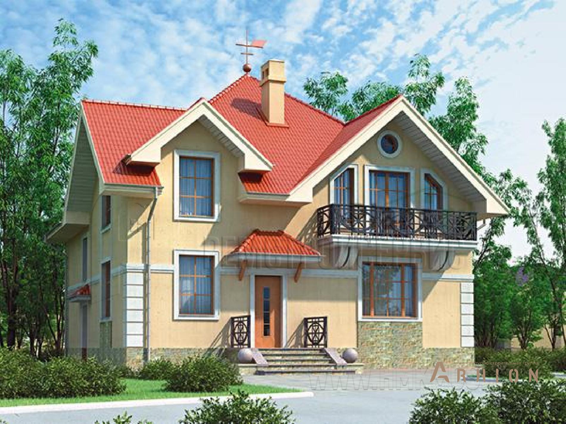 1. Проект одноэтажного дома в английском стиле с плоской кровлей , 36-91, площадью - 174 кв c мансардой, балконом