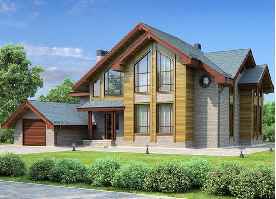 1. Проект одноэтажного дома в альпийском стиле с четырехскатной, 36-92, площадью - 311 кв c мансардой, гаражом