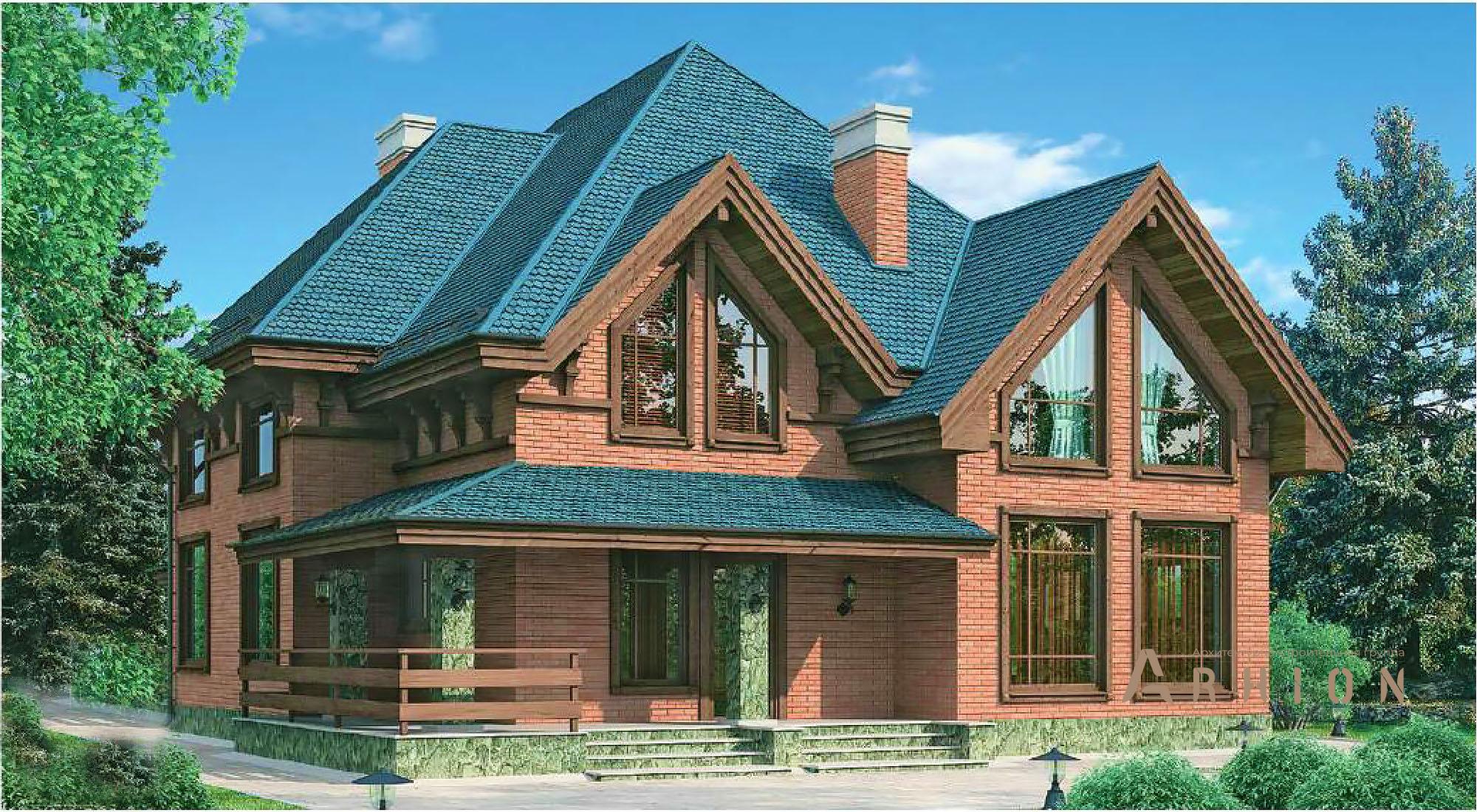 1. Проект одноэтажного дома в европейском стиле с многоскатной кровлей, 37-05, площадью - 230 кв c мансардой, терассой, вторым светом