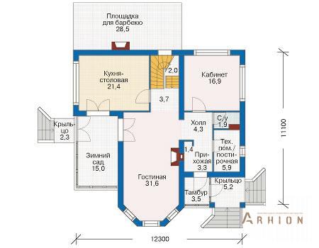 2. Проект двухэтажного дома в европейском стиле с многоскатной кровлей, 37-06, площадью - 184 кв c мансардой, терассой, эркером, вторым светом