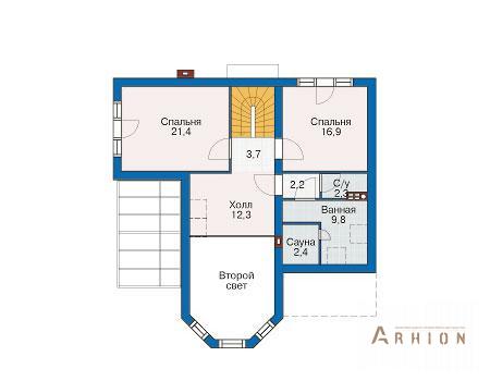 3. Проект двухэтажного дома в европейском стиле с многоскатной кровлей, 37-06, площадью - 184 кв c мансардой, терассой, эркером, вторым светом