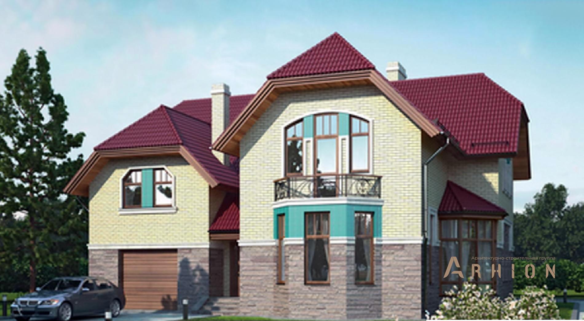 1. Проект одноэтажного дома в европейском стиле с многоскатной кровлей, 37-12, площадью - 234 кв c мансардой, терассой, балконом, эркером