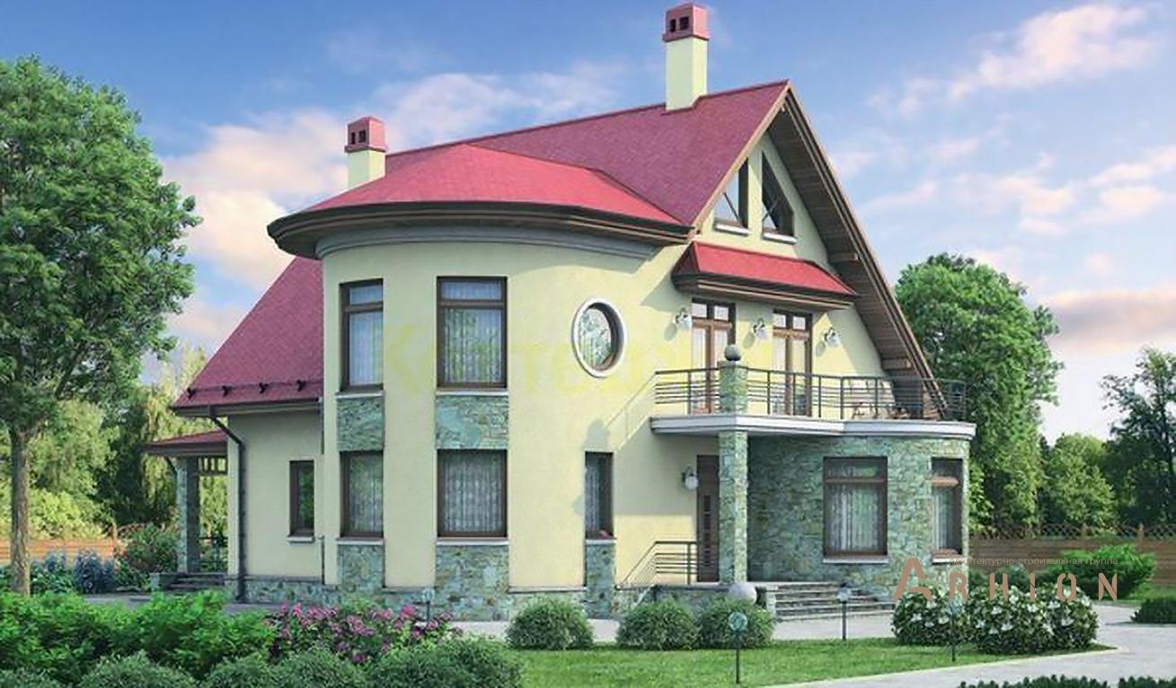 1. Проект одноэтажного дома в европейском стиле с многоскатной кровлей, 37-34, площадью - 213 кв c мансардой, терассой, балконом, эркером