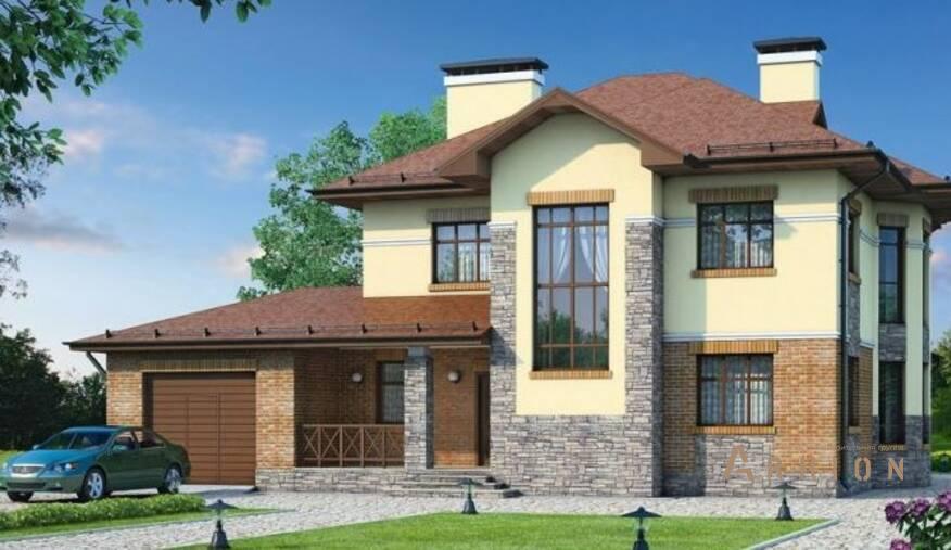 2. Проект двухэтажного дома в современном стиле с многоскатной кровлей, 37-36, площадью - 216 кв c сауной, терассой, гаражом, эркером, вторым светом