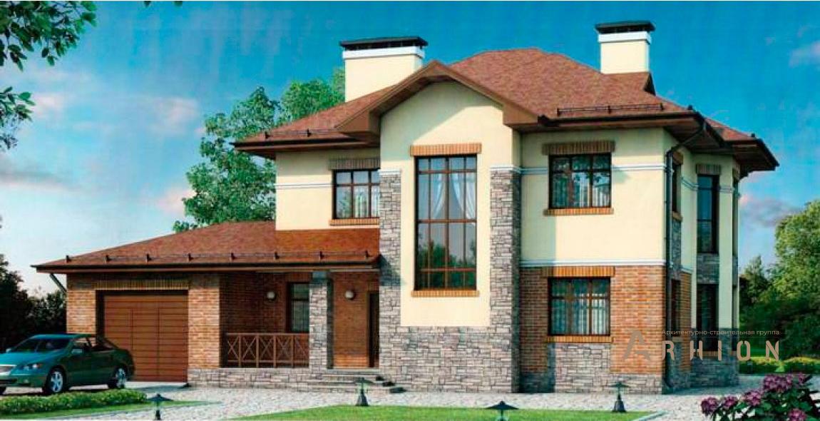 1. Проект двухэтажного дома в современном стиле с многоскатной кровлей, 37-36, площадью - 216 кв c сауной, терассой, гаражом, эркером, вторым светом