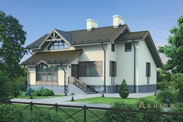 2. Проект одноэтажного дома в альпийском стиле с двускатной кровлей, 37-39, площадью - 230 кв c цокольным этажом, мансардой, вторым светом