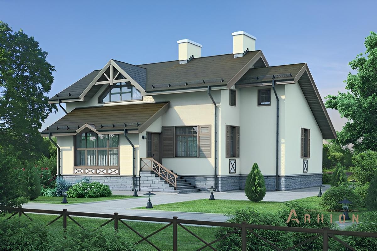 1. Проект одноэтажного дома в альпийском стиле с двускатной кровлей, 37-39, площадью - 230 кв c цокольным этажом, мансардой, вторым светом