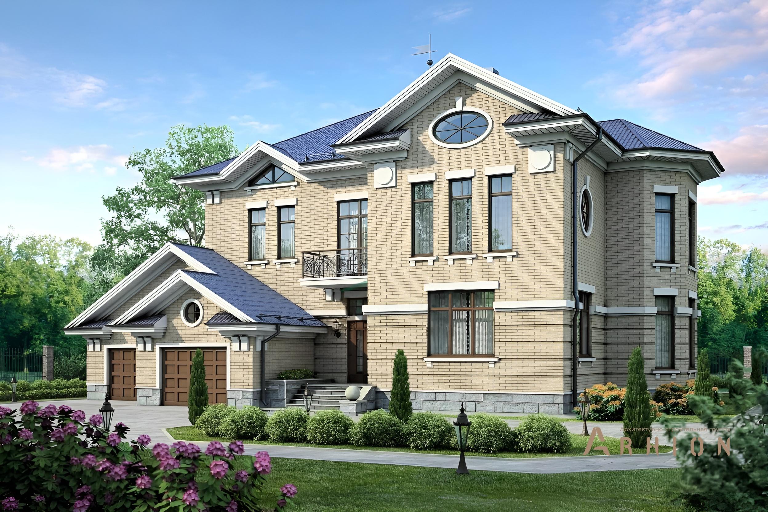 1. Проект двухэтажного дома в американском стиле с многоскатной кровлей, 37-46, площадью - 420 кв c терассой, балконом, гаражом, эркером