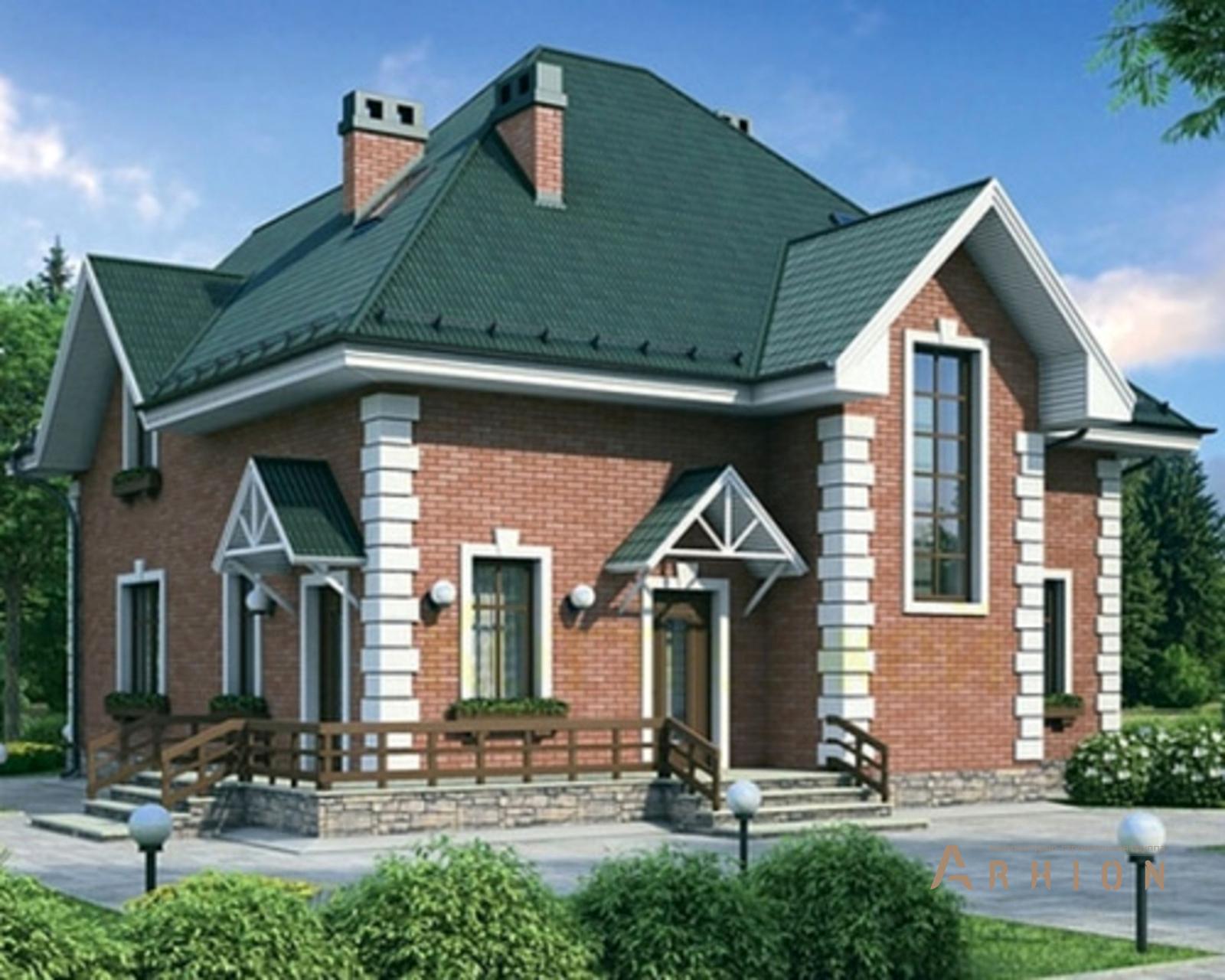 2. Проект одноэтажного дома в английском стиле с плоской кровлей , 37-55, площадью - 167 кв c мансардой, терассой