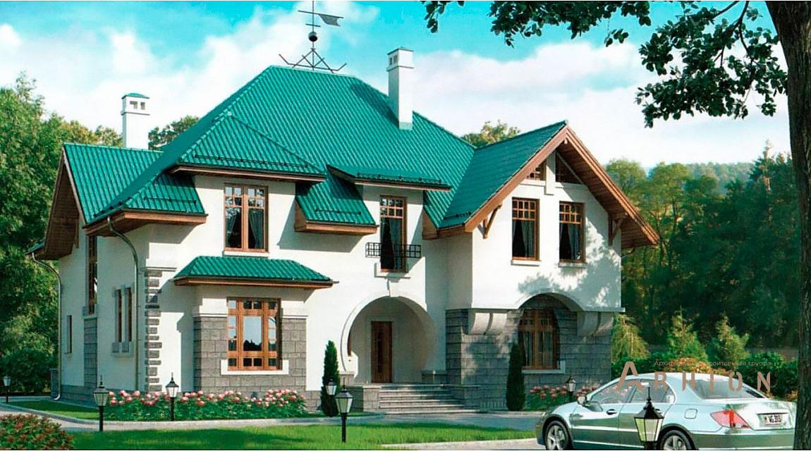 1. Проект двухэтажного дома в европейском стиле с многоскатной кровлей, 37-70, площадью - 295 кв c эркером, вторым светом