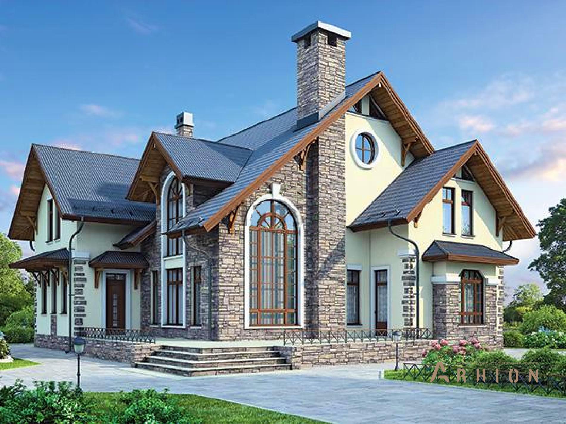 1. Проект одноэтажного дома в европейском стиле с многоскатной кровлей, 37-75, площадью - 255 кв c мансардой, сауной, терассой, эркером, вторым светом