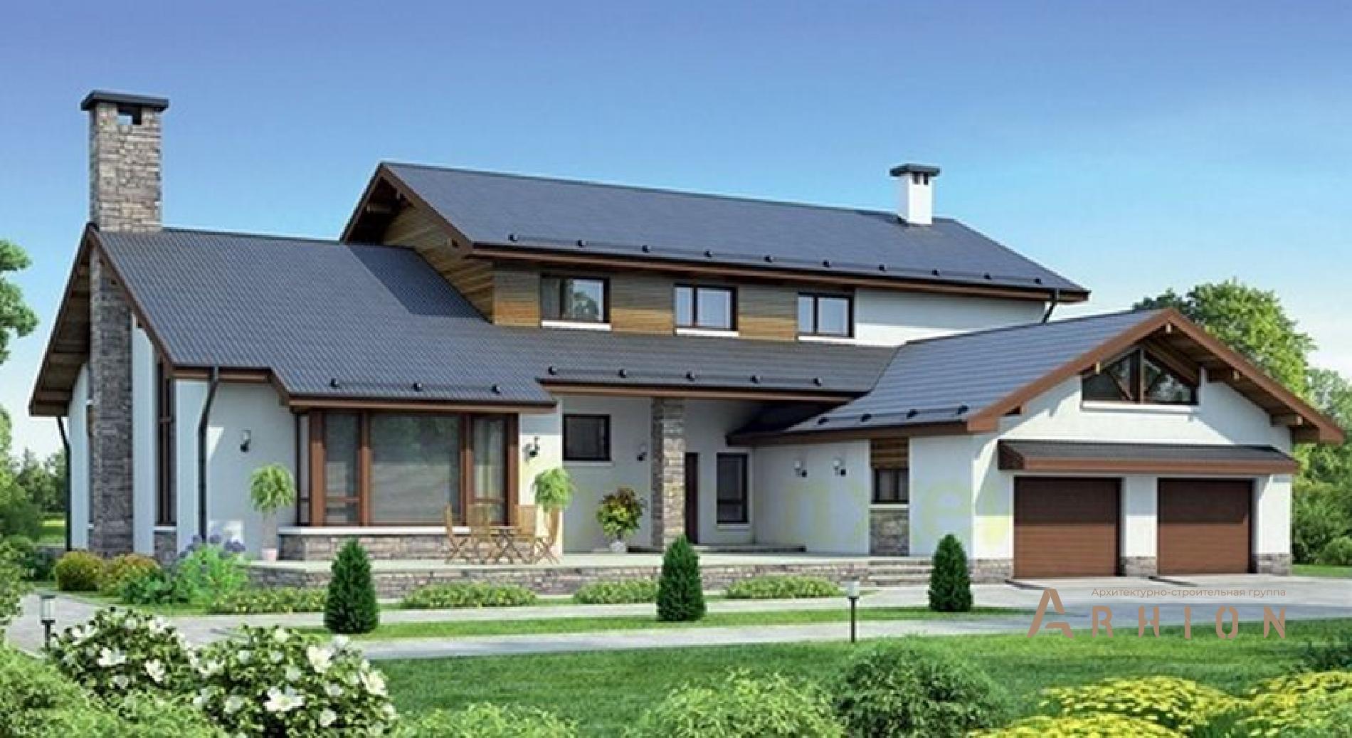 1. Проект одноэтажного дома в альпийском стиле с двускатной кровлей, 37-85, площадью - 457 кв c мансардой, сауной, терассой, вторым светом