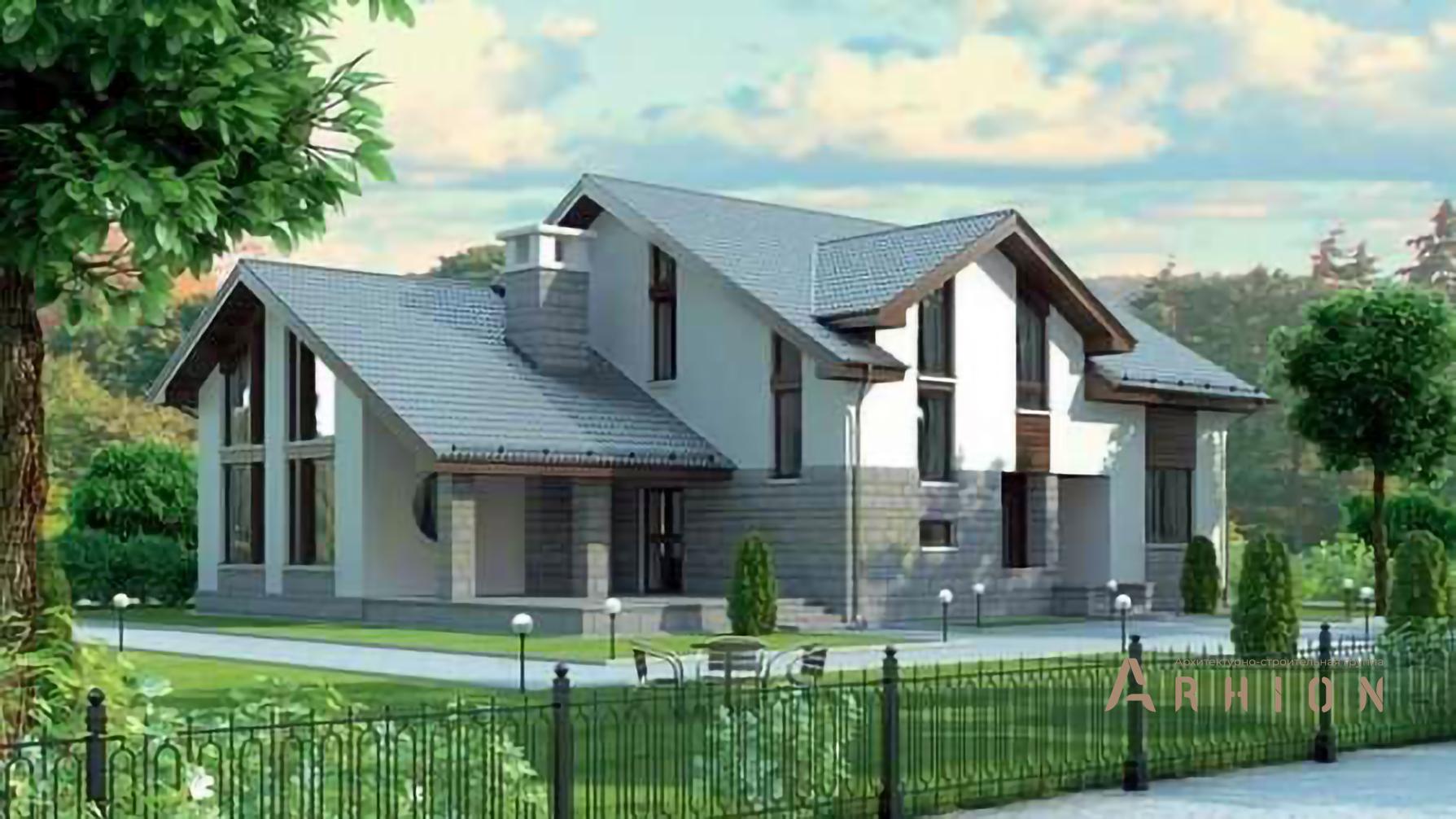 1. Проект одноэтажного дома в европейском стиле с двускатной кровлей, 37-87, площадью - 297 кв c мансардой, терассой, эркером, вторым светом