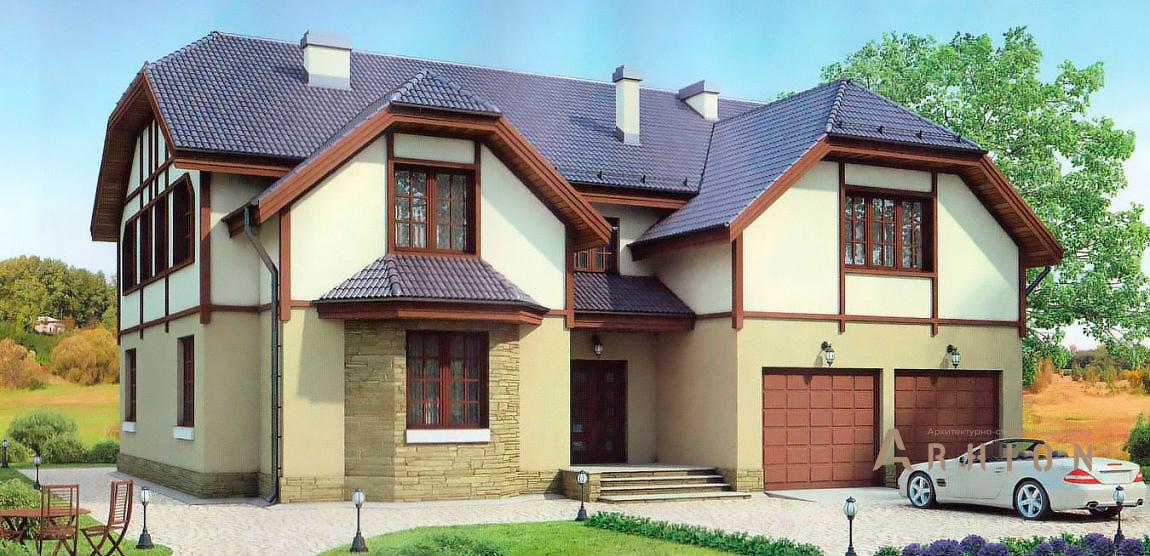 1. Проект одноэтажного дома в современном стиле с двускатной кровлей, 37-95, площадью - 371 кв c мансардой, гаражом