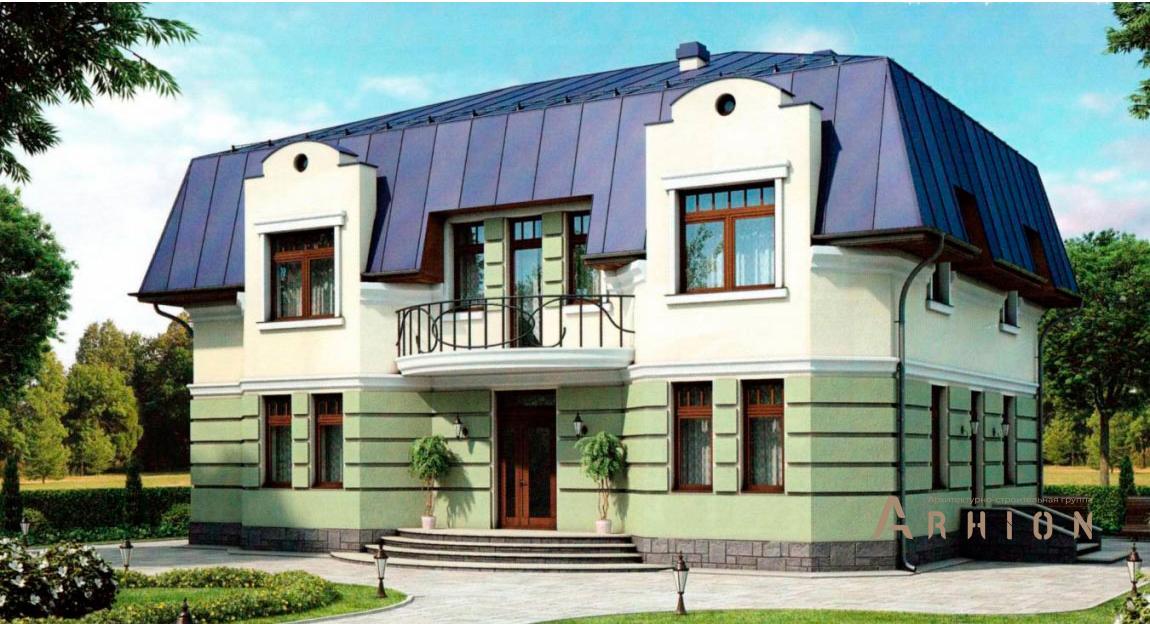 1. Проект одноэтажного дома в дворцовом стиле с многоскатной кровлей, 37-97, площадью - 268 кв c мансардой, балконом, эркером