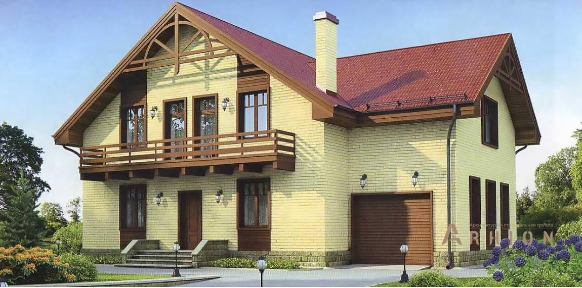 1. Проект одноэтажного дома в европейском стиле с многоскатной кровлей, 38-12, площадью - 223 кв c мансардой, гаражом