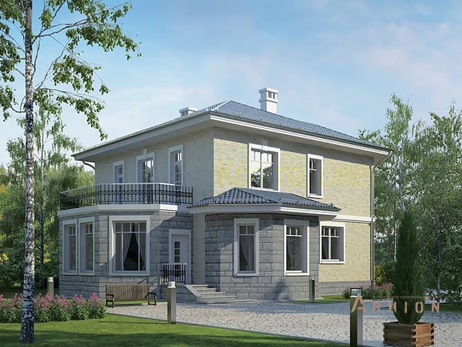 1. Проект двухэтажного дома в современном стиле с четырехскатной, 38-29, площадью - 187 кв c терассой, балконом, эркером