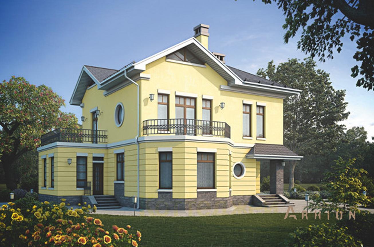 1. Проект двухэтажного дома в современном стиле с многоскатной кровлей, 38-89, площадью - 165 кв c терассой, балконом, эркером