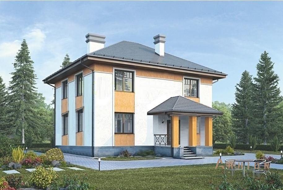 1. Проект двухэтажного дома в современном стиле с четырехскатной, 39-29, площадью - 159 кв c терассой