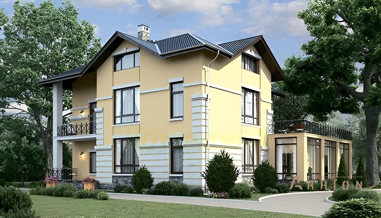 1. Проект двухэтажного дома в европейском стиле с многоскатной кровлей, 39-80, площадью - 500 кв c мансардой, терассой, балконом