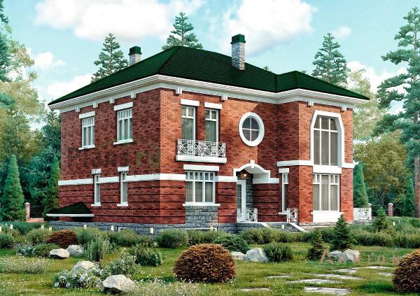 1. Проект двухэтажного дома в английском стиле с четырехскатной, 40-53, площадью - 377 кв c балконом, эркером, вторым светом