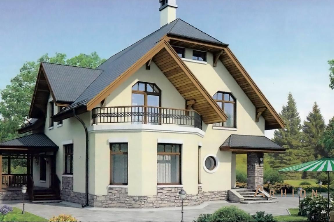 1. Проект одноэтажного дома в европейском стиле с многоскатной кровлей, 41-36, площадью - 153 кв c мансардой, терассой, балконом, эркером