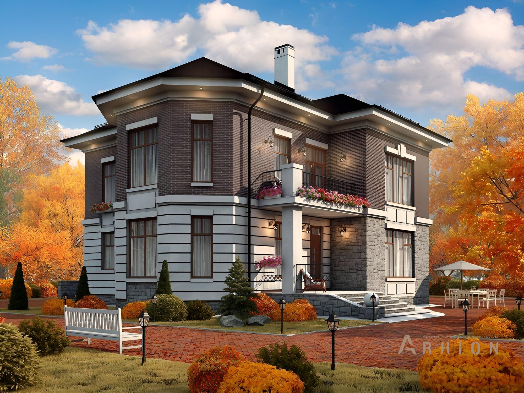 1. Проект двухэтажного дома в классическом стиле с многоскатной кровлей, 41-94, площадью - 236 кв c терассой, балконом, эркером