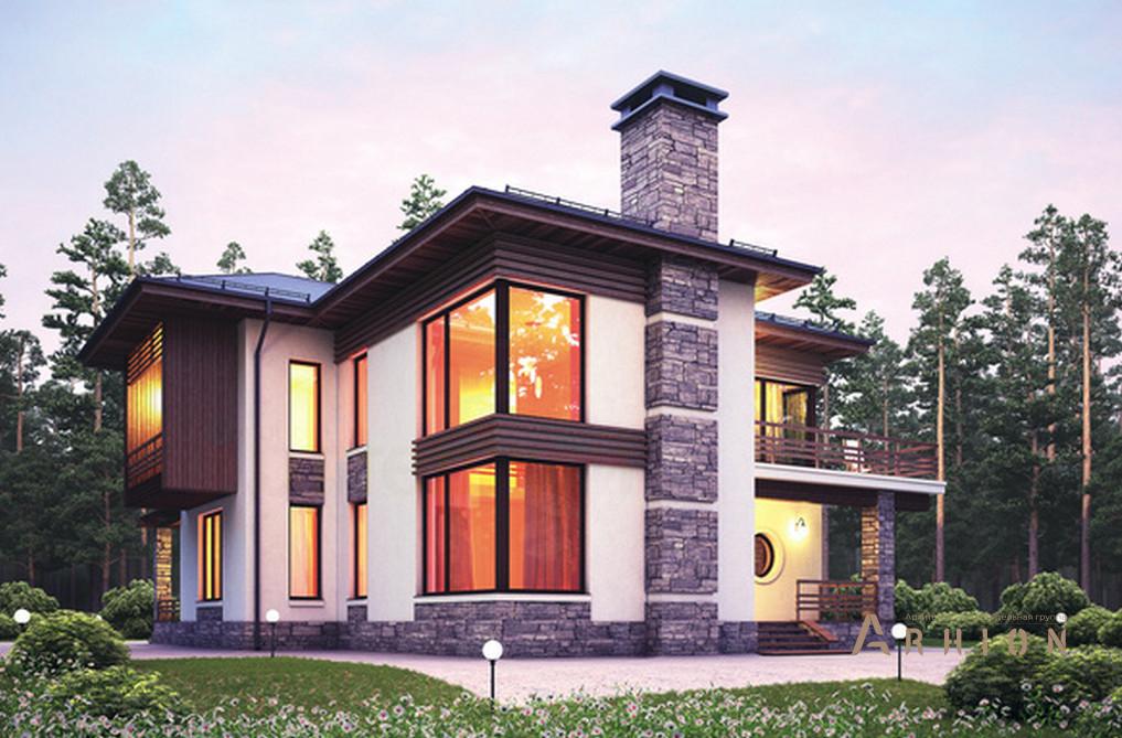 1. Проект двухэтажного дома в современном стиле с четырехскатной, 42-06, площадью - 172 кв c терассой, балконом, вторым светом