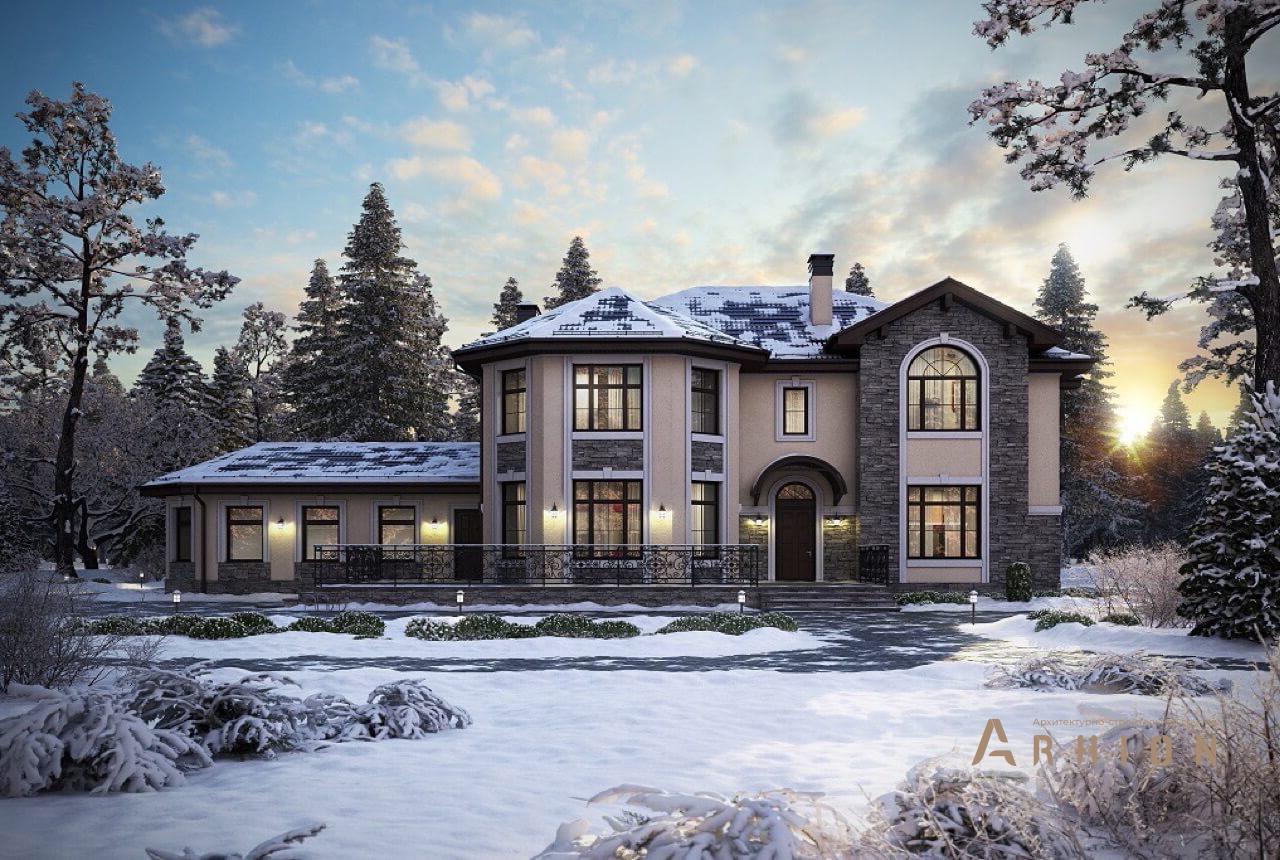 1. Проект двухэтажного дома в современном стиле с плоской кровлей , 48-29, площадью - 300 кв c сауной, терассой, бассейном, эркером