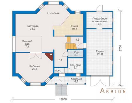 2. Проект одноэтажного дома в современном стиле с двускатной кровлей, 50-02, площадью - 185 кв c мансардой, гаражом