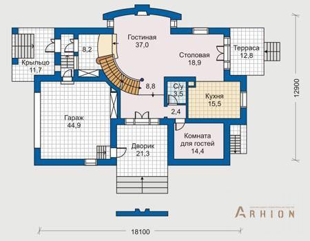 2. Проект двухэтажного дома в современном стиле с плоской кровлей , 50-24, площадью - 370 кв c цокольным этажом, мансардой, сауной, терассой