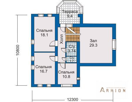 3. Проект двухэтажного дома в европейском стиле с многоскатной кровлей, 50-39, площадью - 251 кв c цокольным этажом, мансардой, сауной, бассейном, эркером