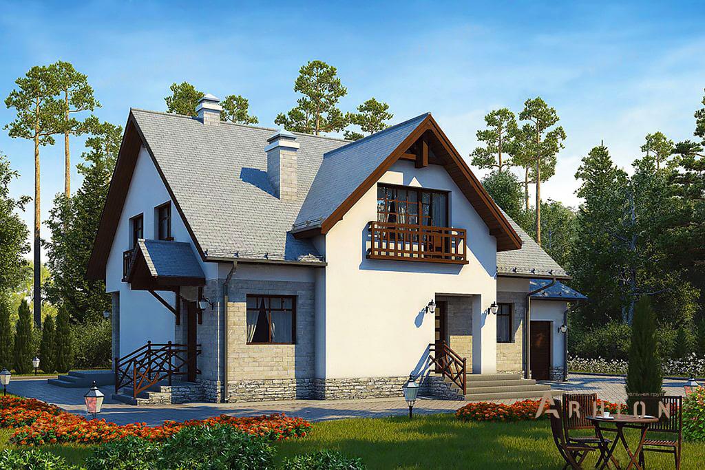 1. Проект одноэтажного дома в европейском стиле с плоской кровлей , 50-86, площадью - 209 кв c мансардой, терассой, гаражом