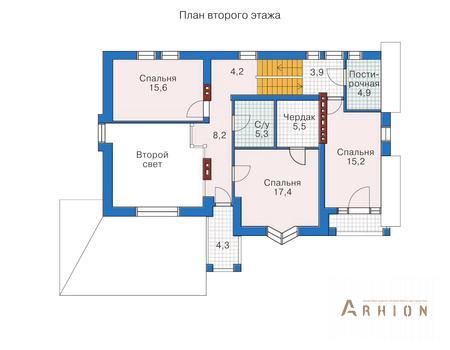 3. Проект двухэтажного дома в европейском стиле с четырехскатной, 50-92, площадью - 344 кв c цокольным этажом, терассой, гаражом