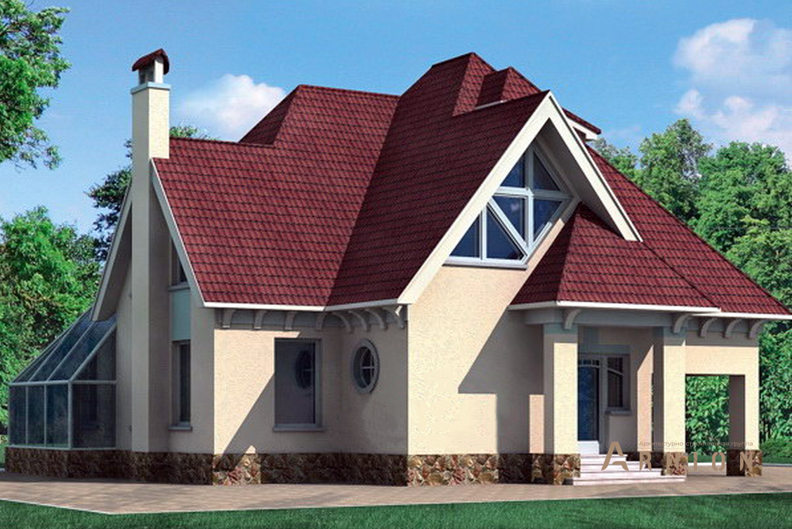 1. Проект одноэтажного дома в европейском стиле с плоской кровлей , 51-14, площадью - 225 кв c мансардой, балконом